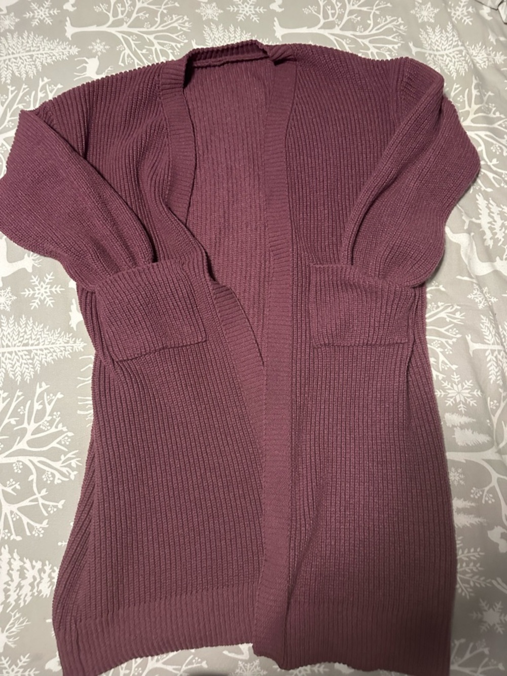 Cozy Open-Front Ribbed Cardigan Sweater in Mauve
